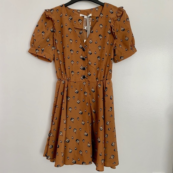 Glamorous Mustard Printed Dress - US 4, UK 8 - Picture 1 of 3